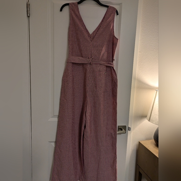 FRNCH Laurena Stripe Woven Jumpsuit Cotton Blend Pink Size L Pink White - Picture 5 of 13